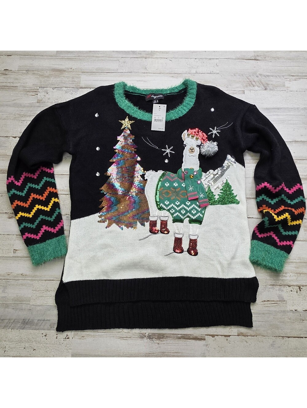 33 Degrees Llama Ugly Christmas Sweater Women's MED Holiday Party NEW w/ Tags